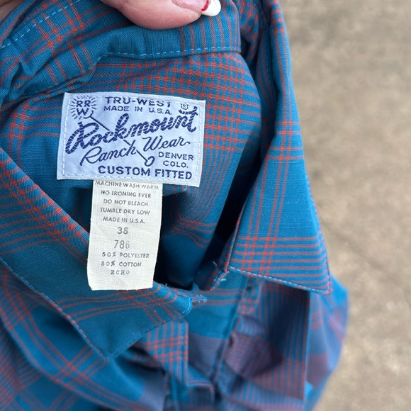 Nos Vintage Rockmount 38 Teal Rust Plaid Pearl Snap Blouse USA made - Picture 2 of 9